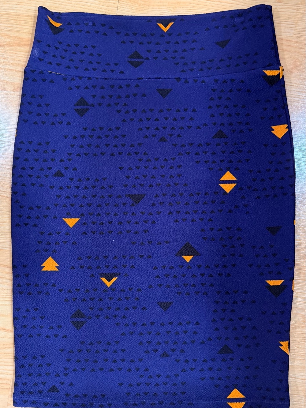 LuLaRoe Navy Pencil Skirt with Orange Geometric Accents - Picture 4 of 7